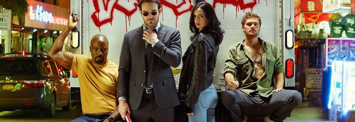 People are really excited about Netflix's The Defenders, despite Marvel's repetitive storytelling. (L to R: Mike Colter as Luke Cage, Charlie Cox as Daredevil, Krysten Ritter as Jessica Jones, and Finn Jones as Iron Fist).